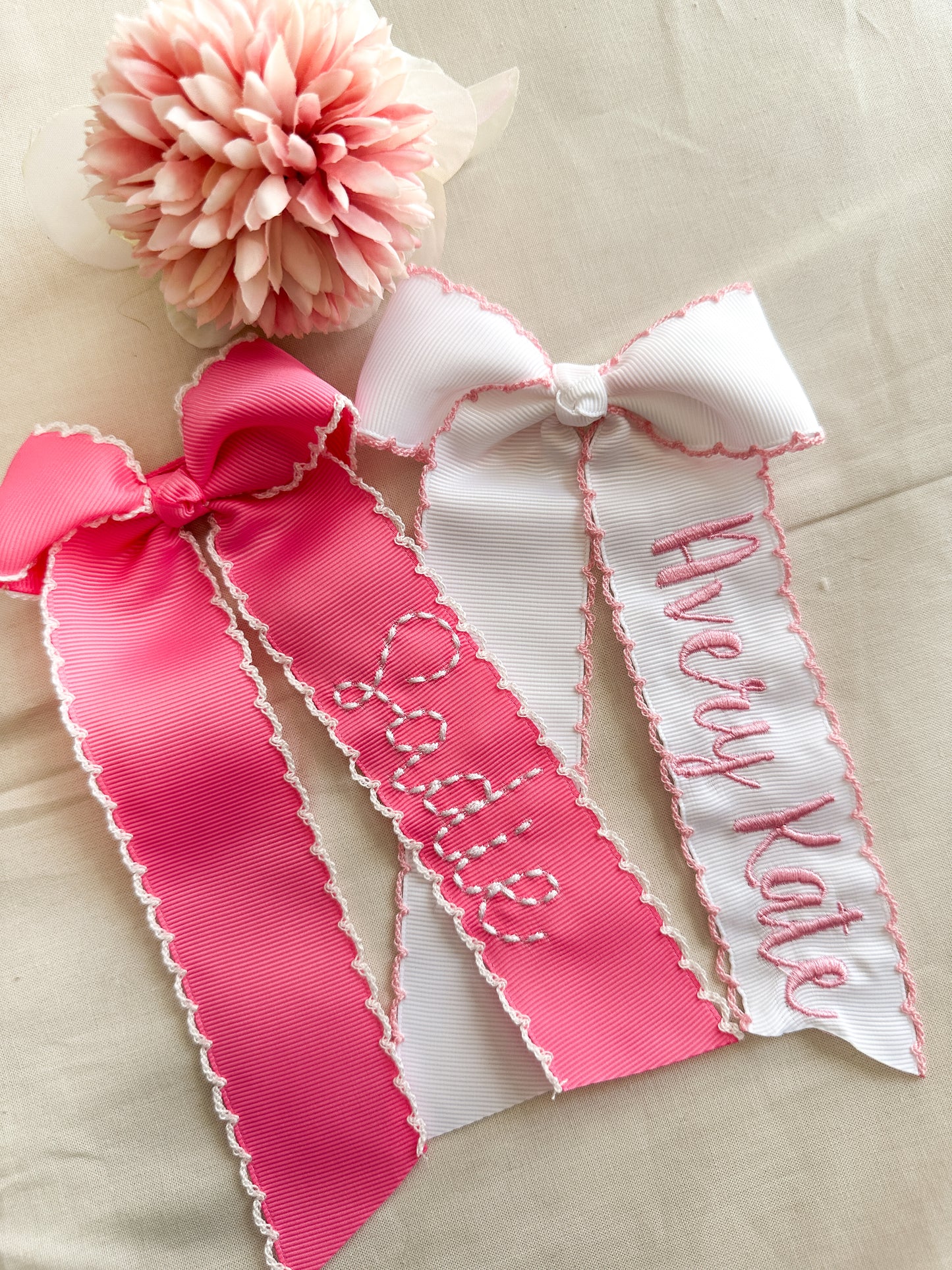 Cute Girl Embroidered Hair Bow- Long
