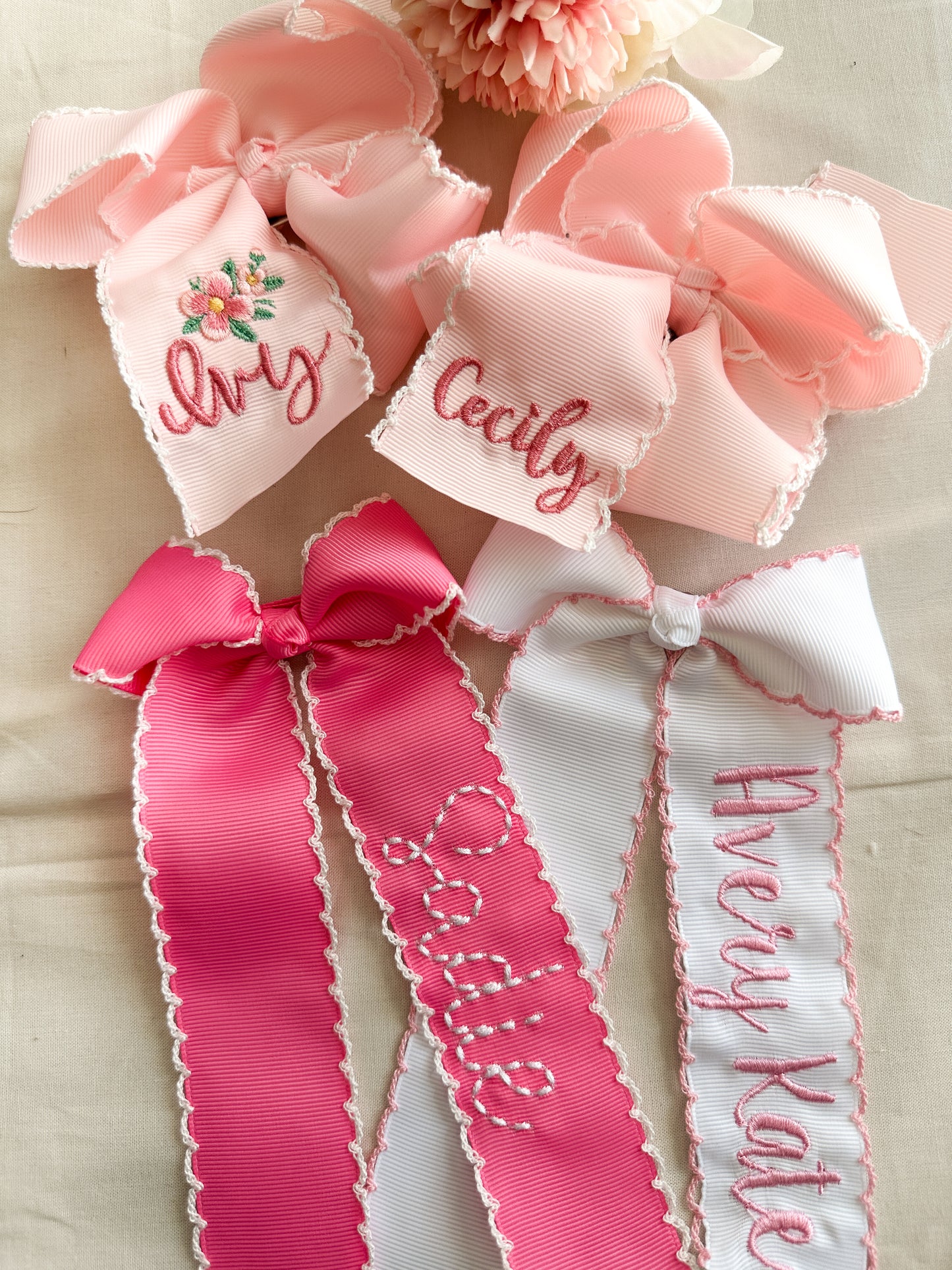 Cute Girl Embroidered Hair Bow- Long