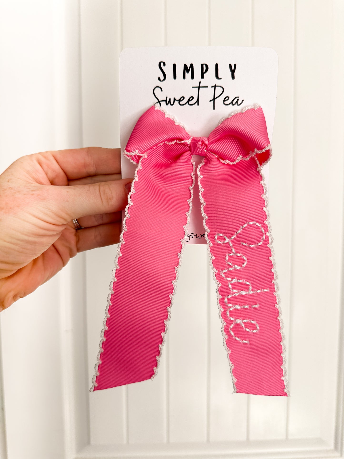 Cute Girl Embroidered Hair Bow- Long