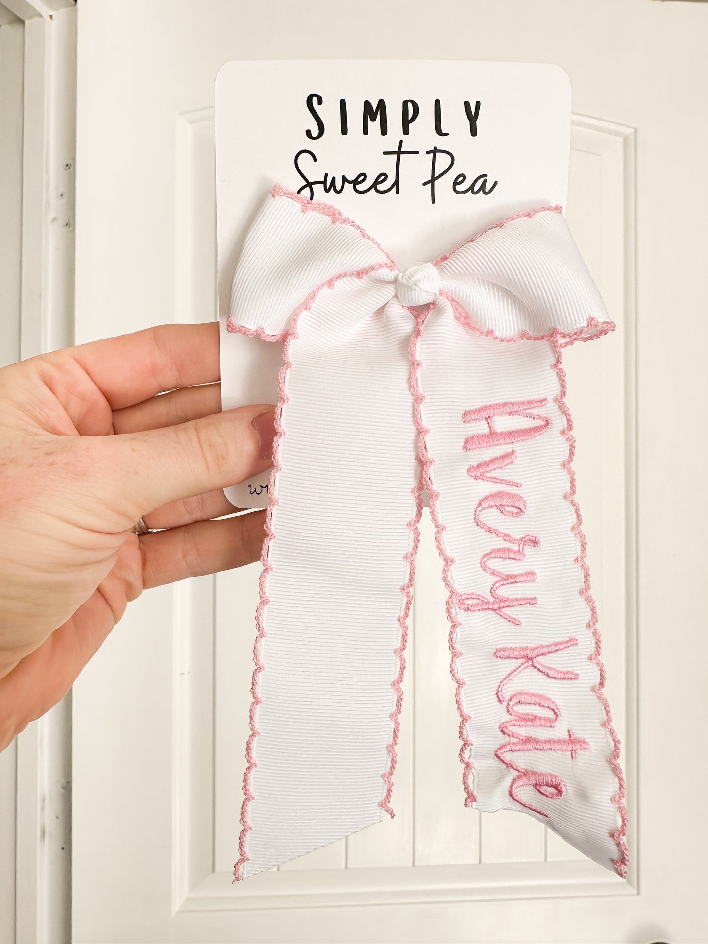 Cute Girl Embroidered Hair Bow- Long