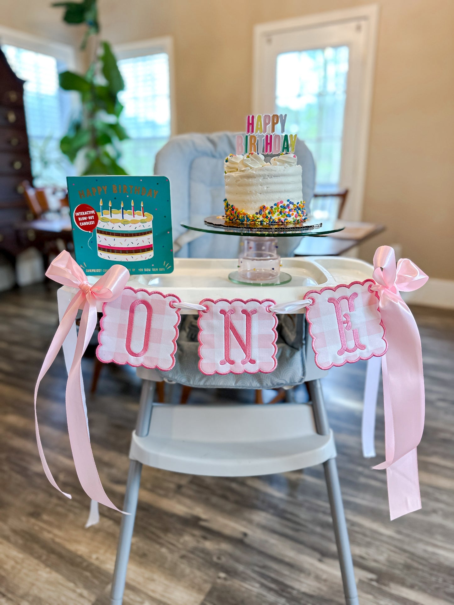 Gingham Birthday Highchair Banner