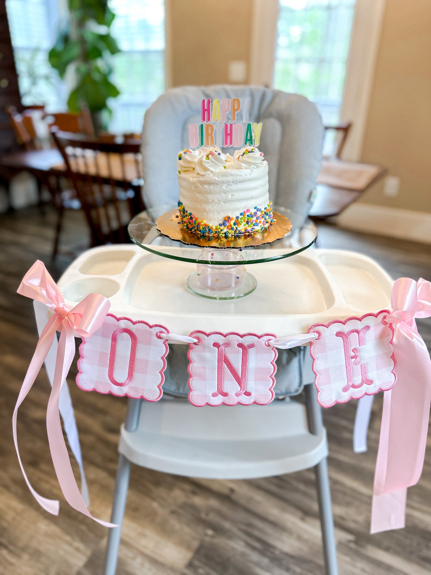 Gingham Birthday Highchair Banner