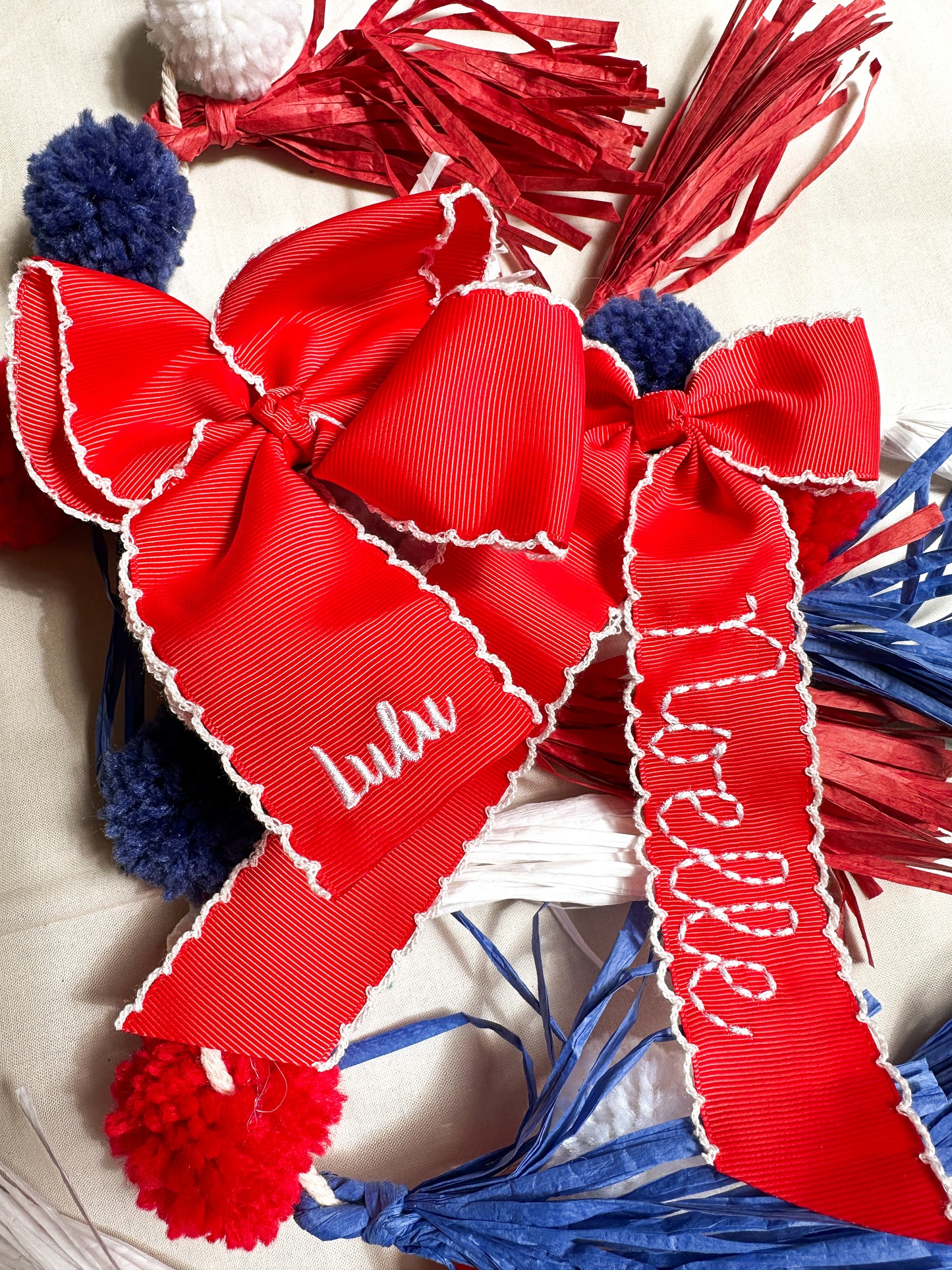 Americana Cute Girl Embroidered Hair Bow