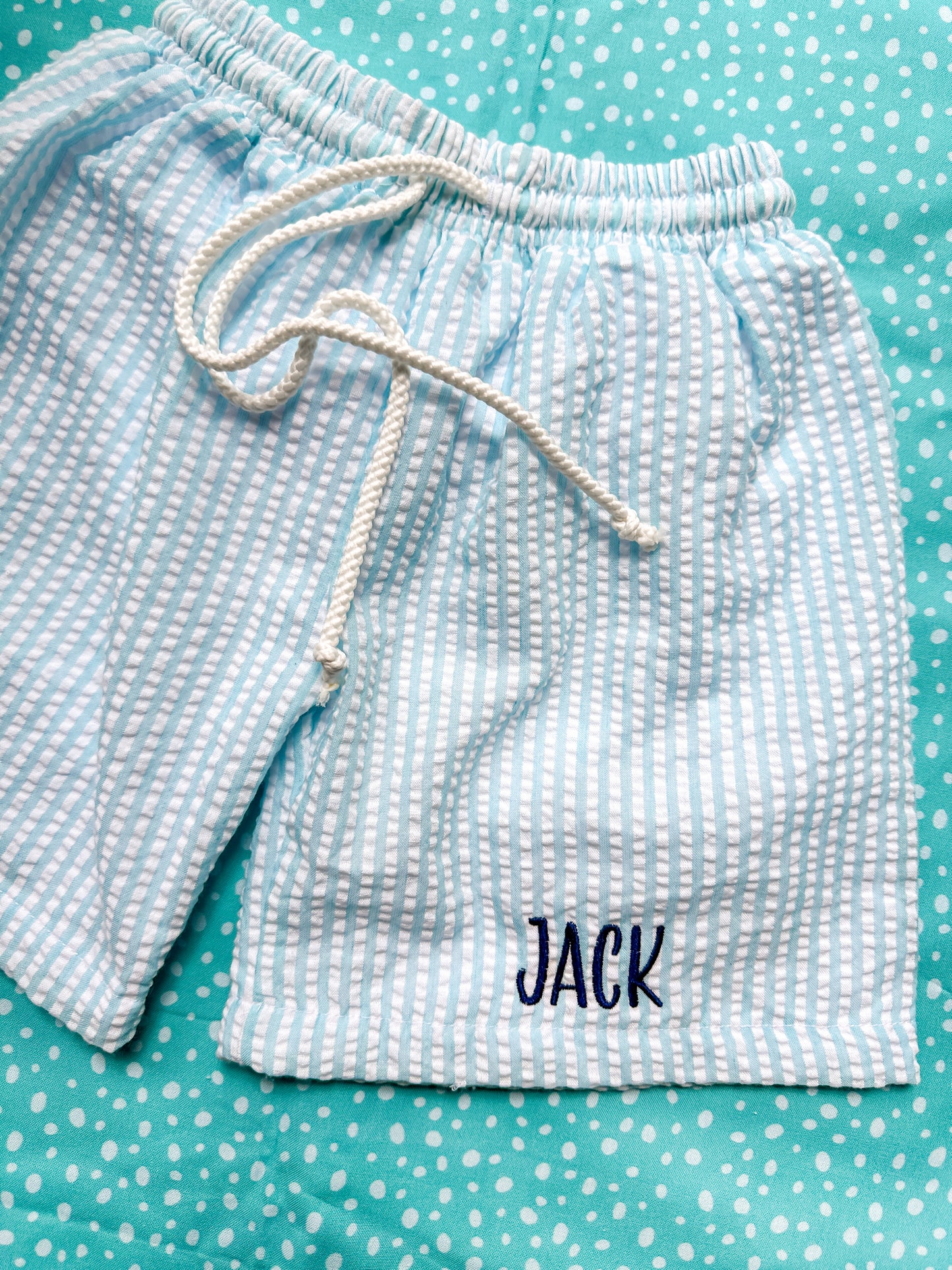 Boys Blue Seersucker Swim Trunks