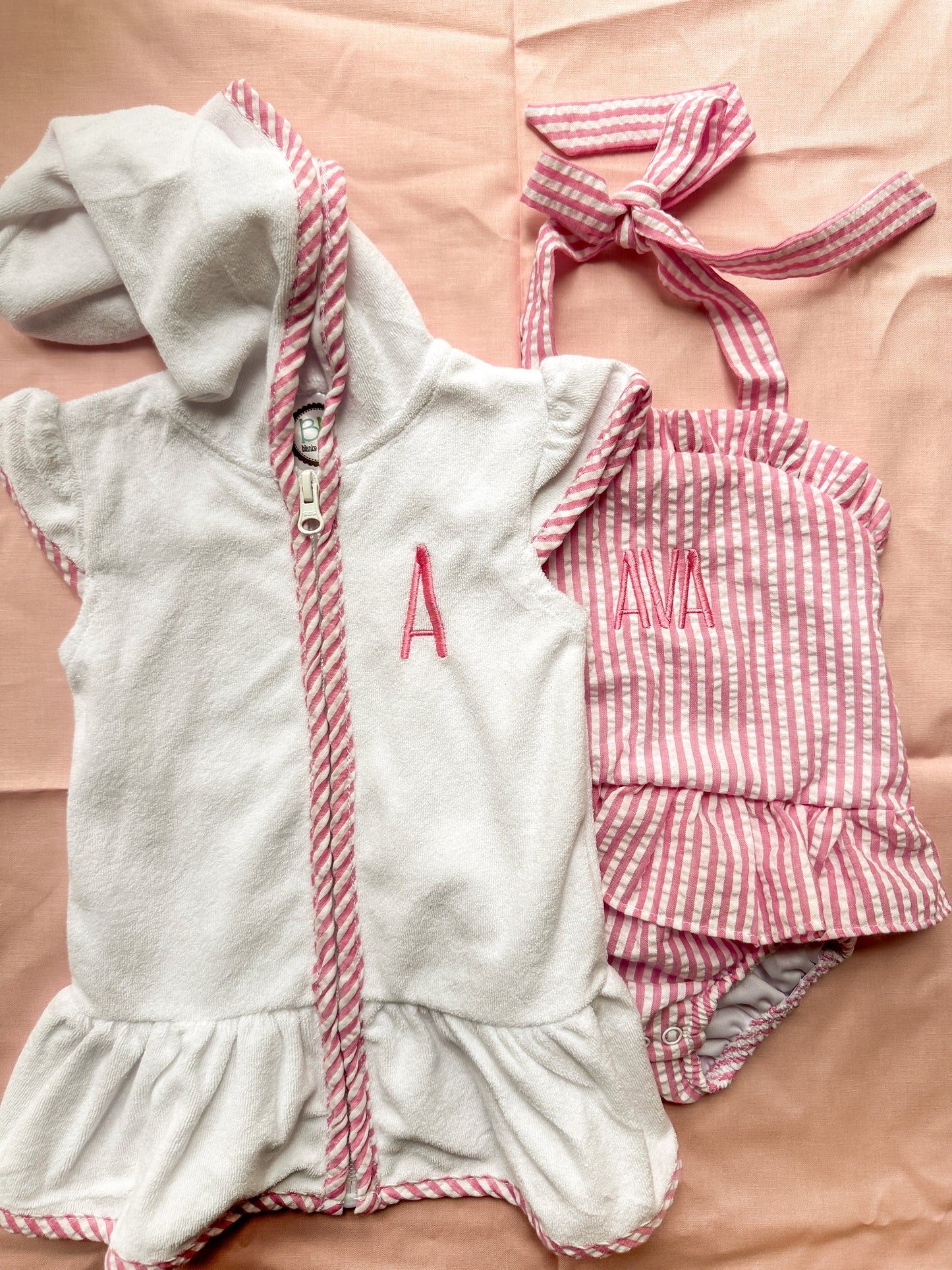 Pink Seersucker Girl's Terry Cloth Swim Cover Up Dress