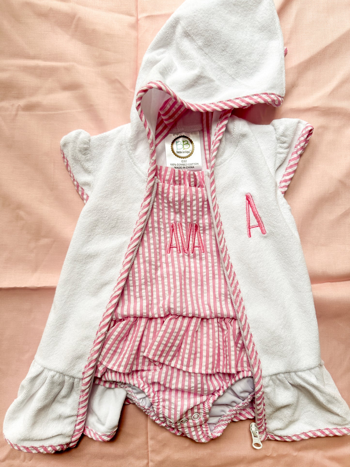 Pink Seersucker Girl's Terry Cloth Swim Cover Up Dress