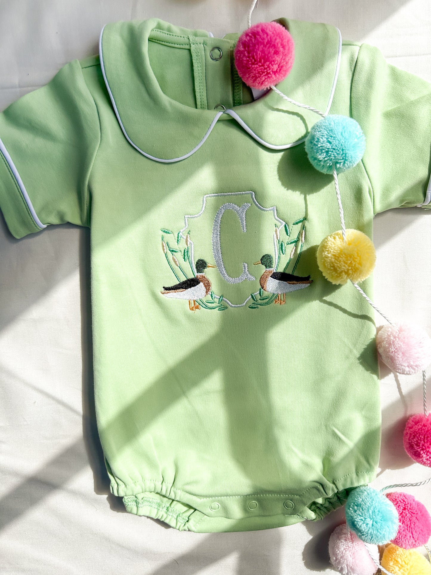 Monogram Ducks Rimmed Romper