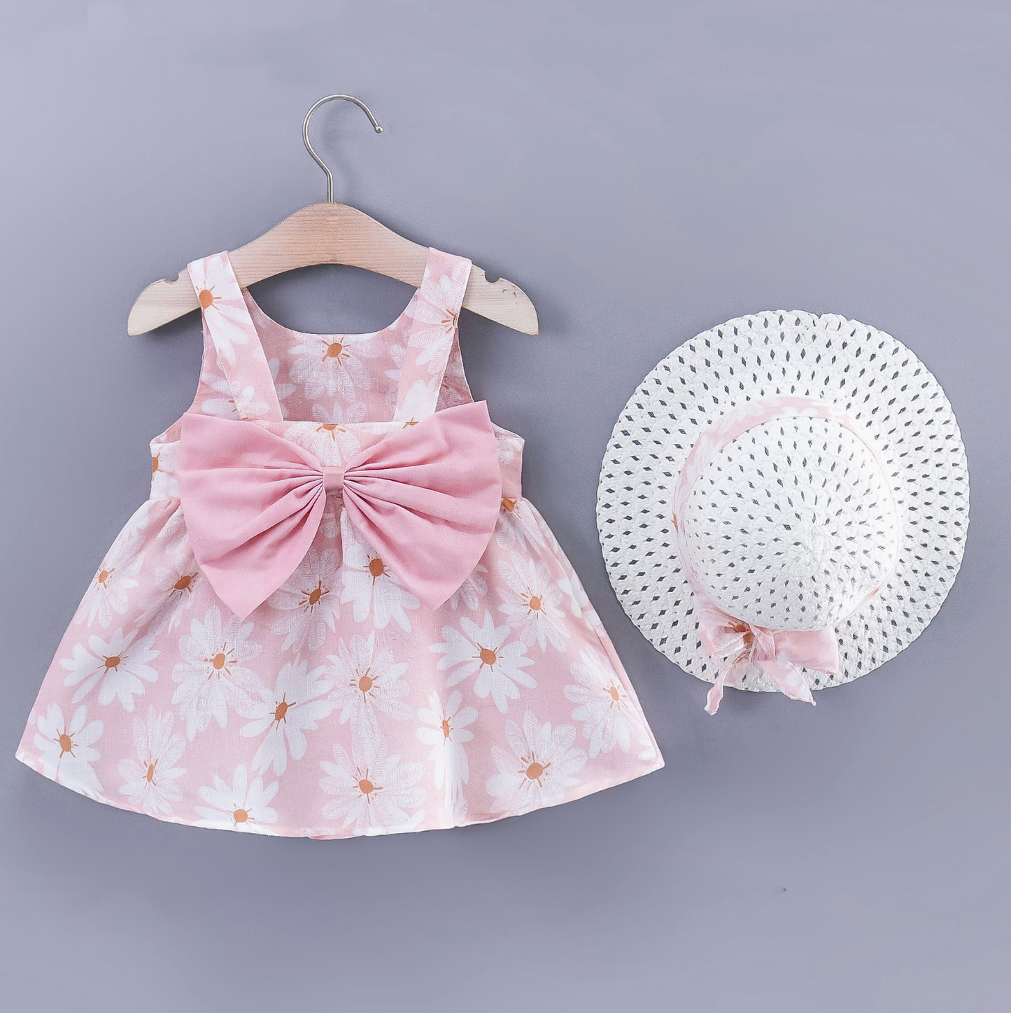 Baby Girl Daisy Floral Tank Dress with Hat Set