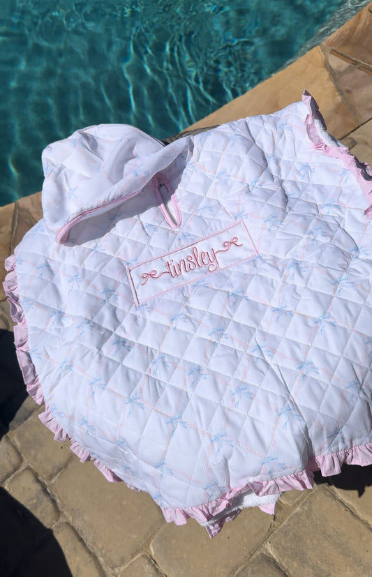Embroidered Quilted Hooded Towel - Bows