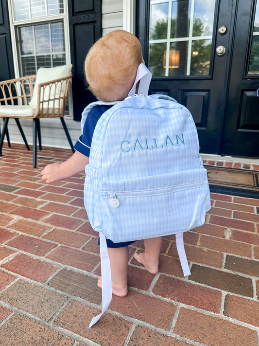 Blue Gingham Nylon Backpack