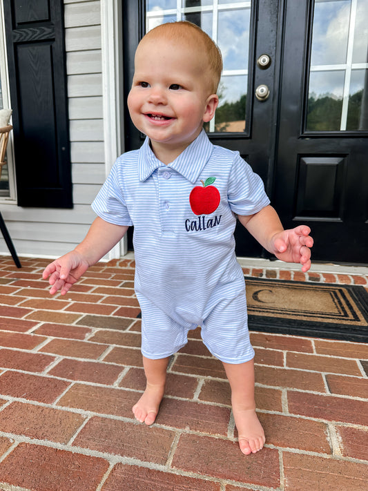 Apple Polo Romper w/ Name Embroidered