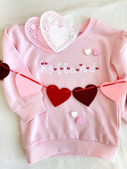 Personalized Heart Name Puff Sleeve Sweatshirt