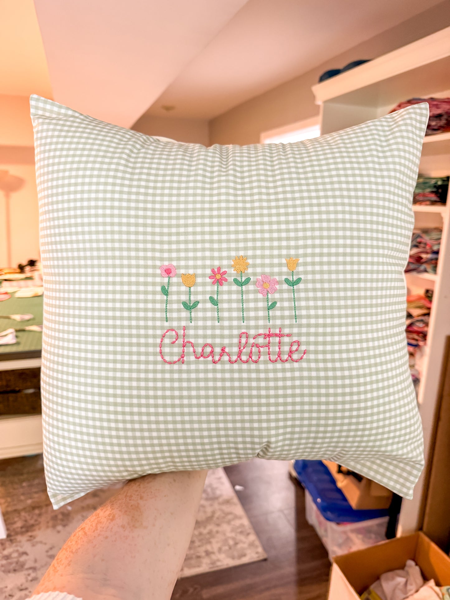 Personalized Row of Flowers Handmade Pillowcase