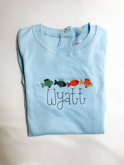 Jumpin' Fish Personalized Boy's Short Sleeved Romper