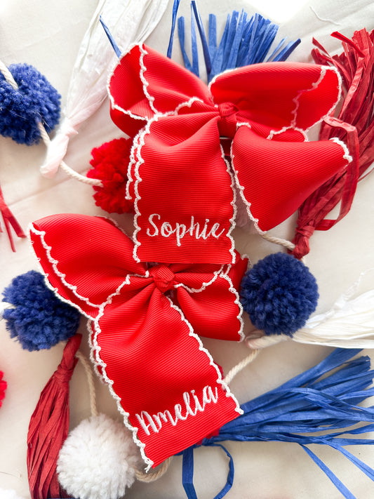 Americana Cute Girl Embroidered Hair Bow