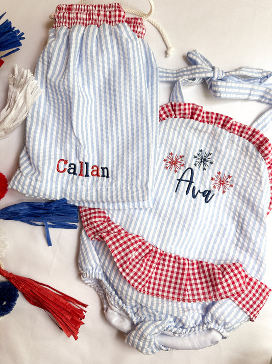 Red, White, Blue Americana Monogramed Swimsuit
