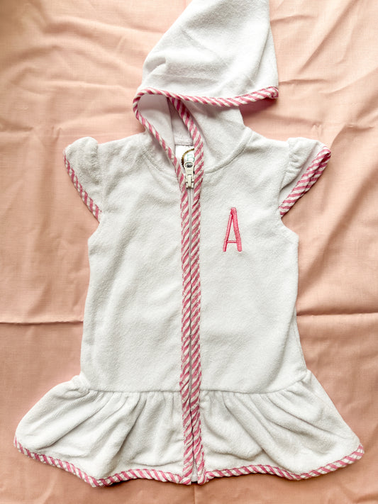 Pink Seersucker Girl's Terry Cloth Swim Cover Up Dress