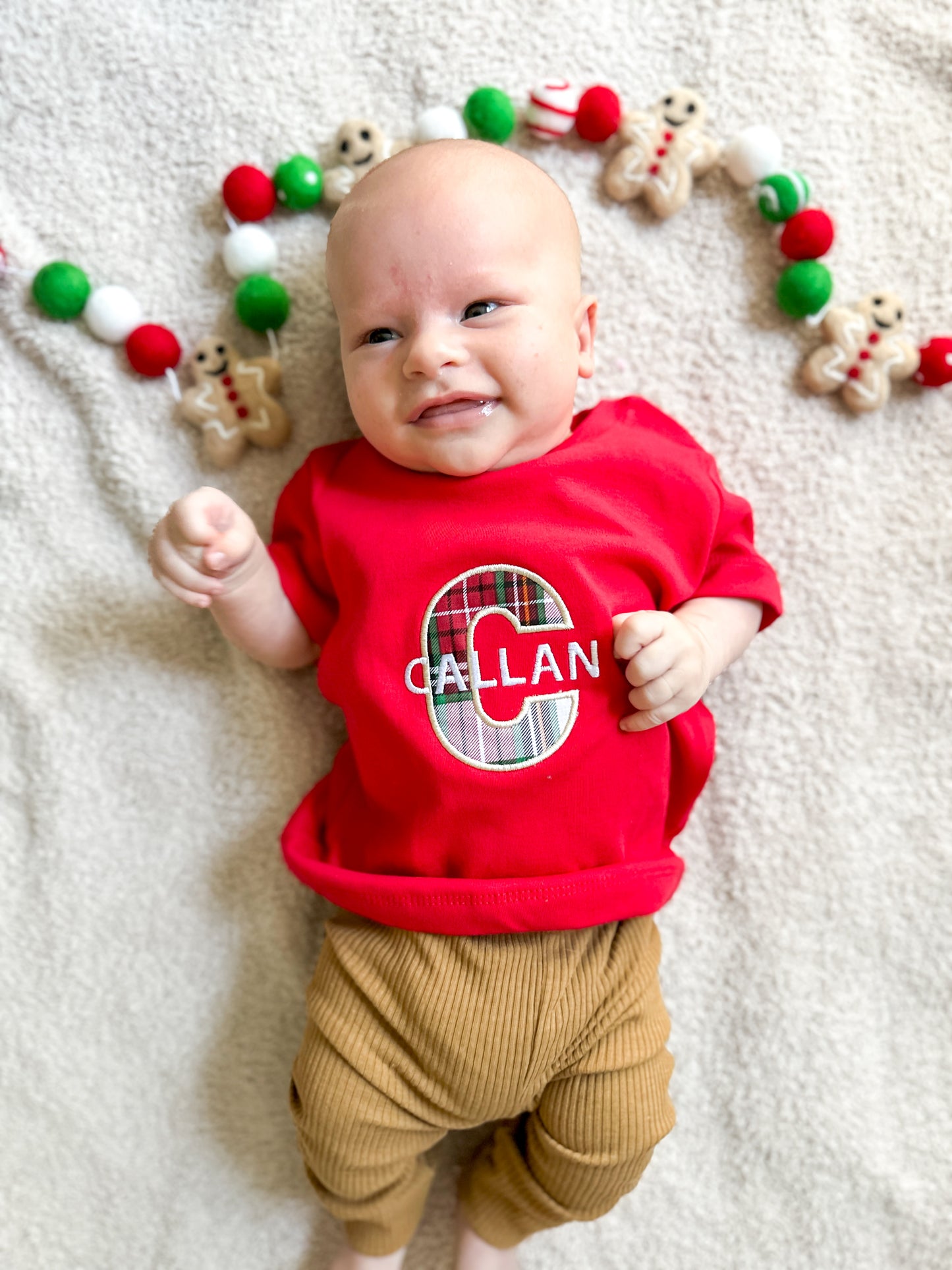 Christmas Plaid Embroidered T-Shirt