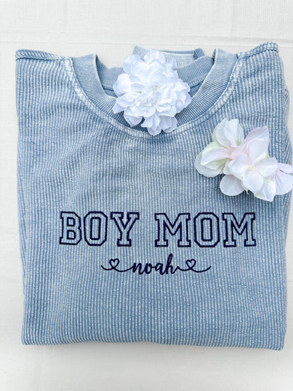 Varsity Boy / Girl Mom Embroidered Corded Crew