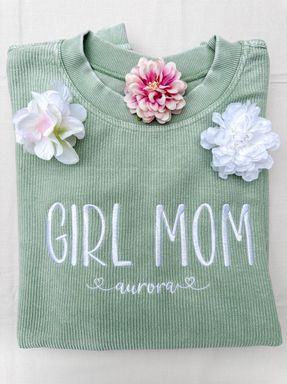 Boy / Girl Mom Embroidered Corded Crew