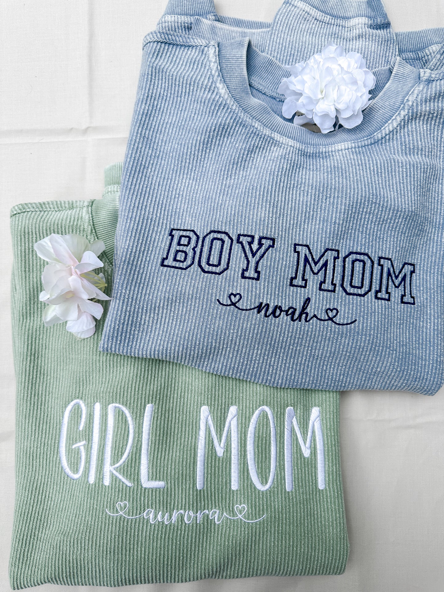 Boy / Girl Mom Embroidered Corded Crew