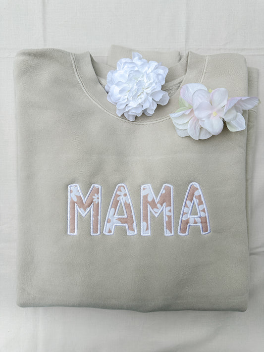 Neutral Daisy MAMA Embroidered Sweatshirt