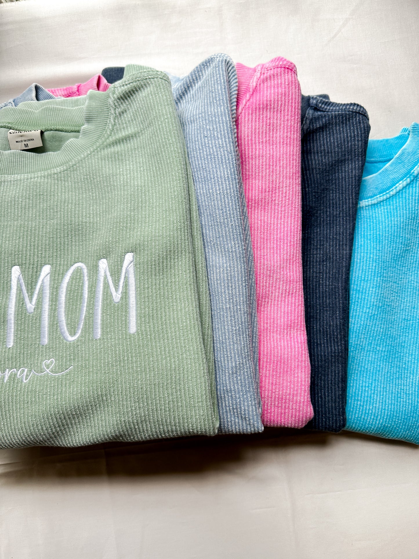 Boy / Girl Mom Embroidered Corded Crew