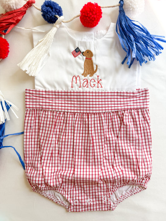 Red Gingham Bubble w/ Patriotic Pup