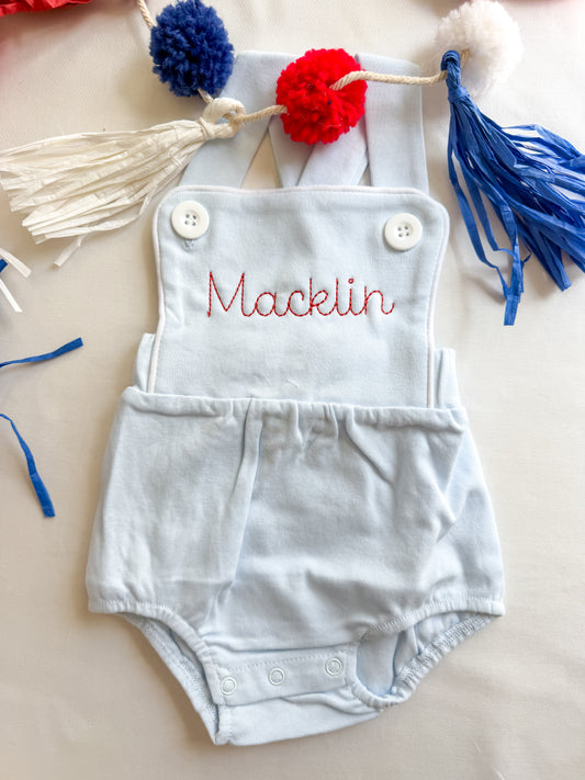 Blue Sunsuit w/ Red Personalization