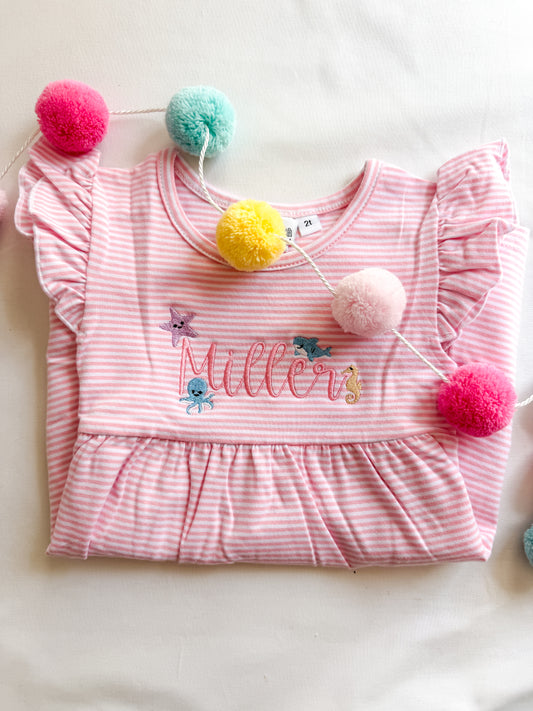 Pink Striped Sea Animal Dress