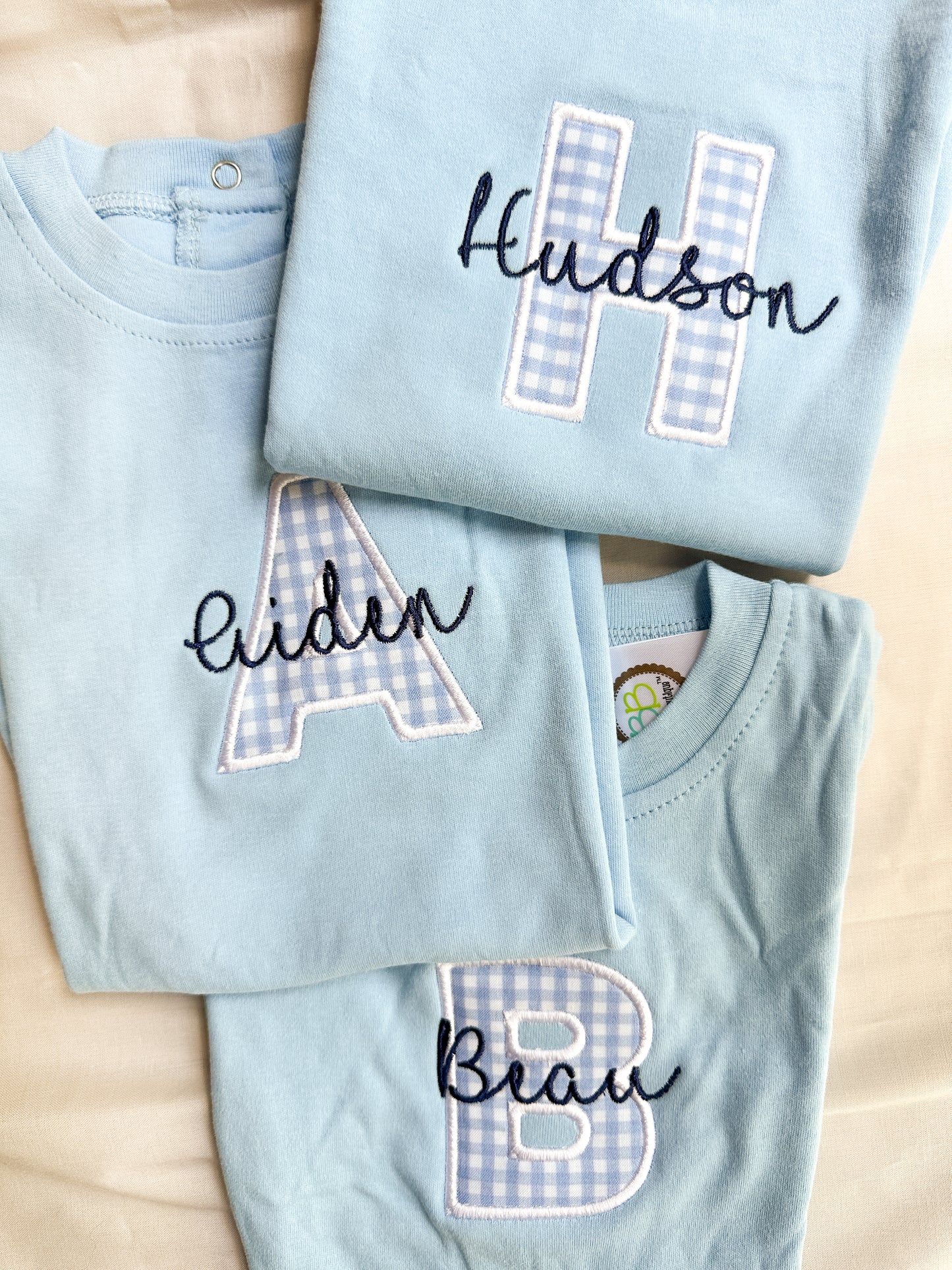 Blue Plaid Personalized Boy's Short Sleeved Romper