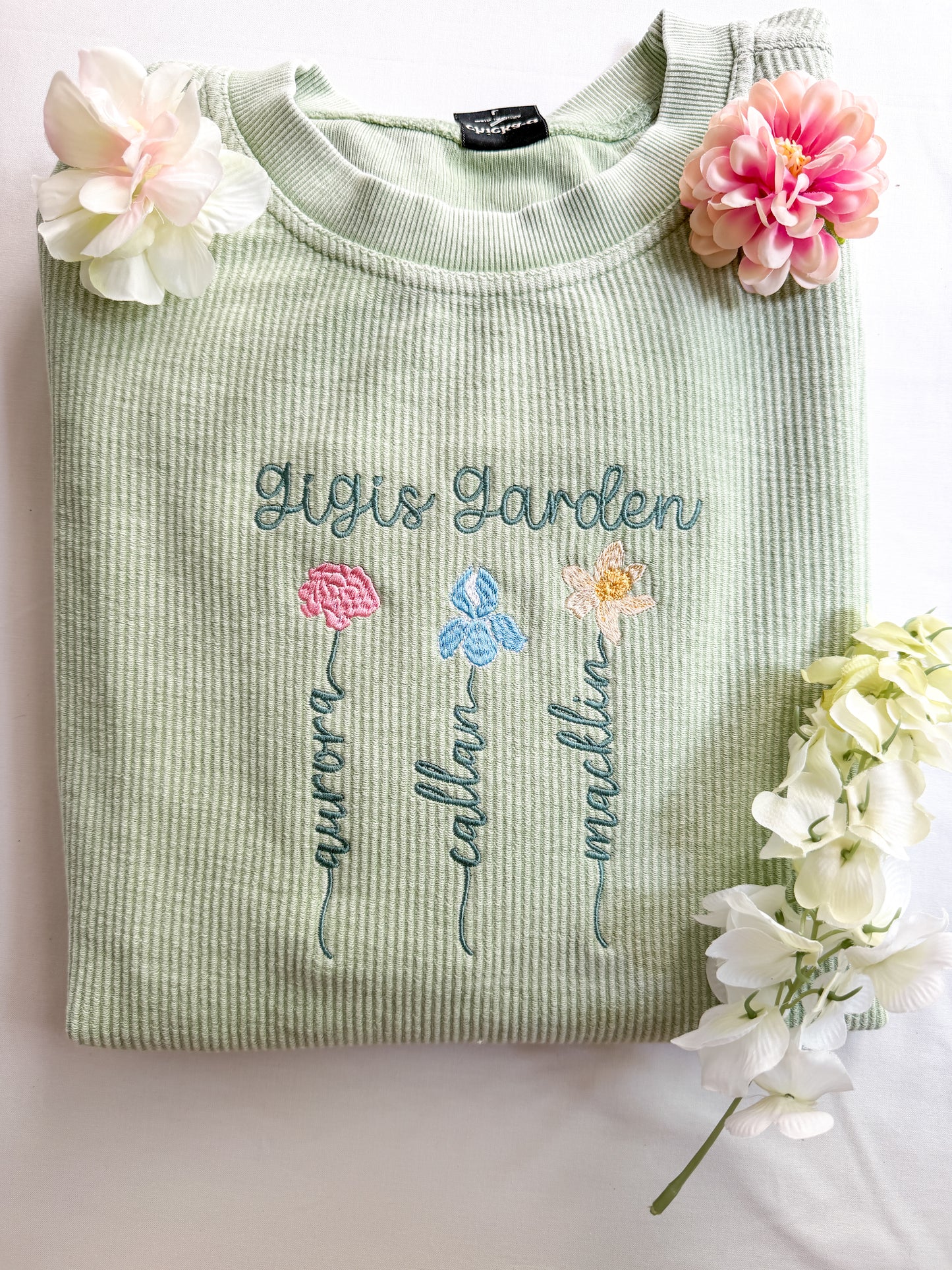 "Gigis" Garden Custom Embroidered Corded Crew