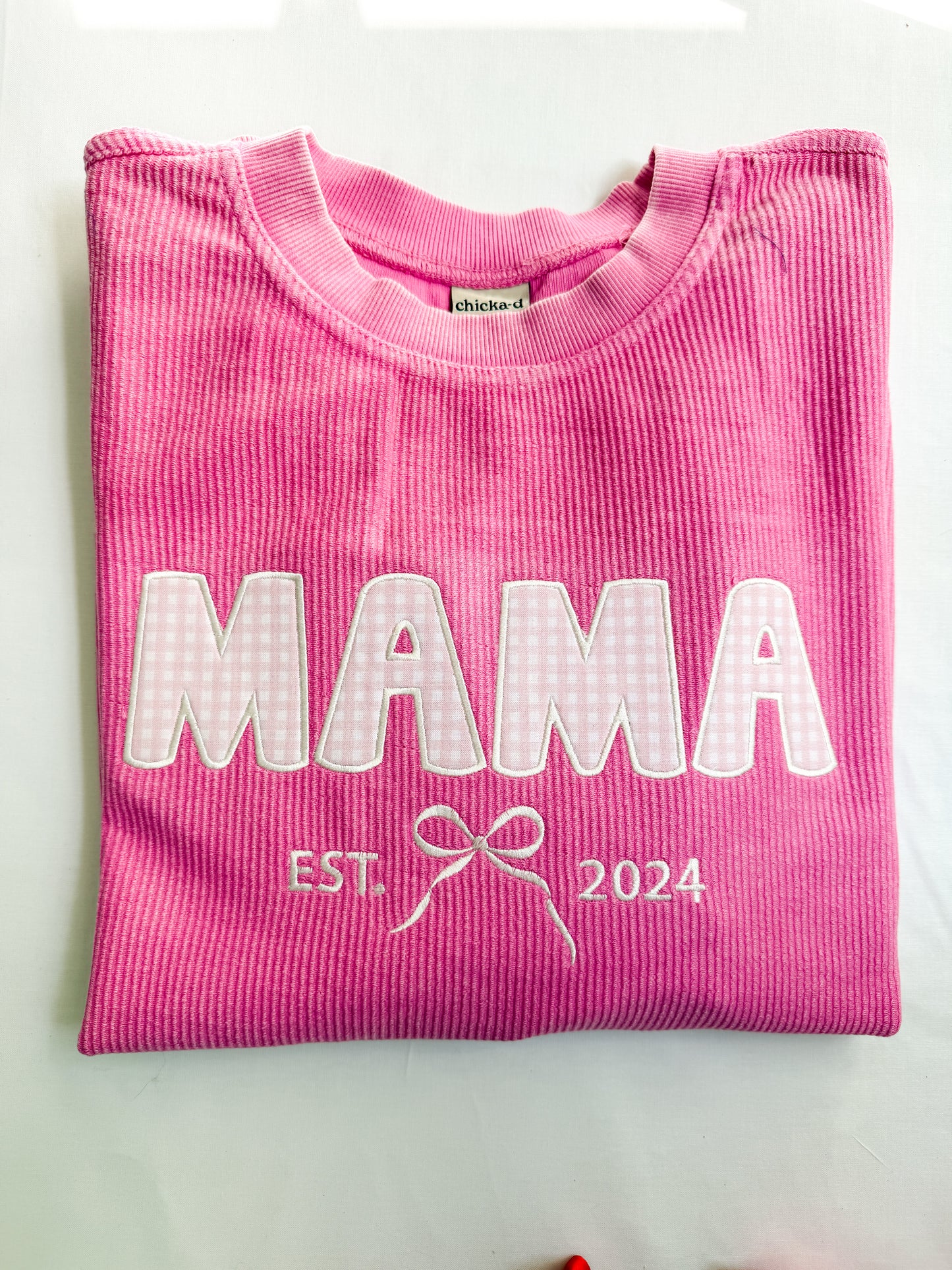Gingham MAMA Embroidered Corded Crew