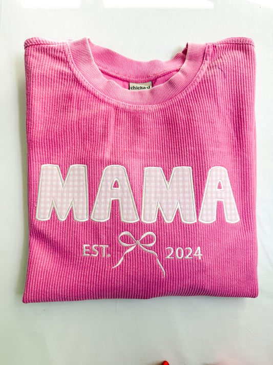 Gingham MAMA Embroidered Corded Crew