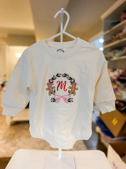 Personalized Gingerbread Christmas Wreath Sweatshirt Bubble