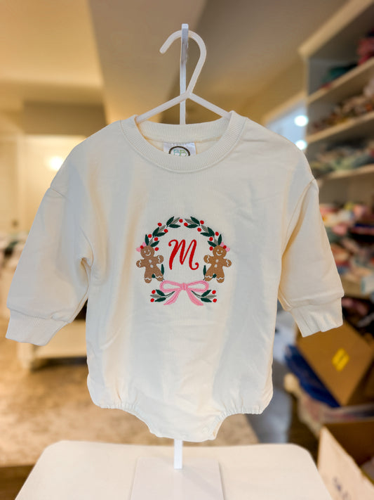Personalized Gingerbread Christmas Wreath Sweatshirt Bubble