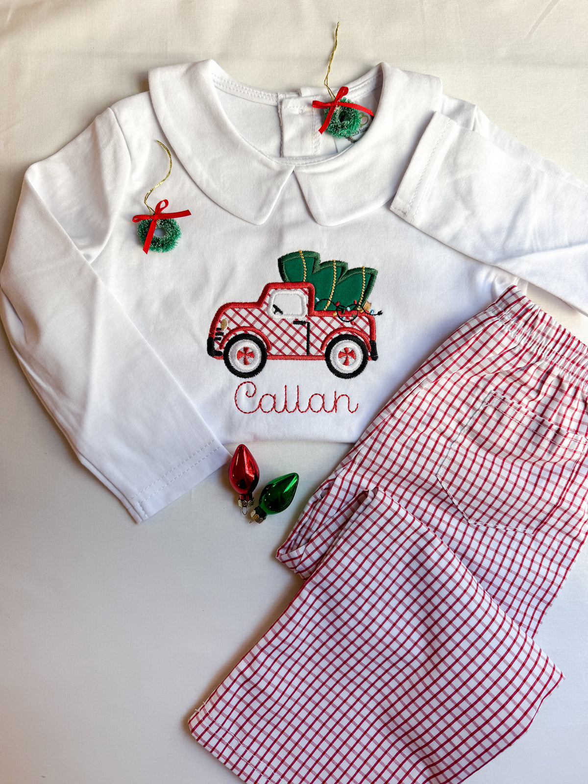 Personalized Christmas Tree Truck Boys Pant Set