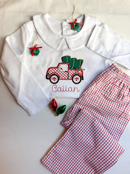 Personalized Christmas Tree Truck Boys Pant Set
