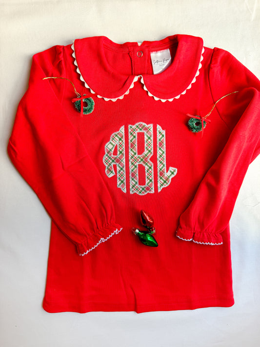 Personalized Christmas Plaid Monogram Girls Bubble OR T-Shirt